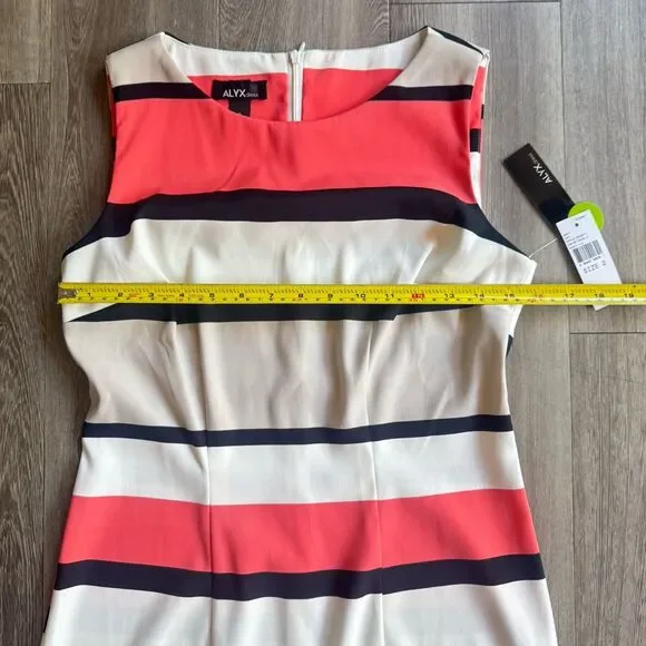 New Alyx Dress Sleeveless Stripe Coral Navy Cream Sheath Sz 2 Office Classic NWT - Picture 9 of 15